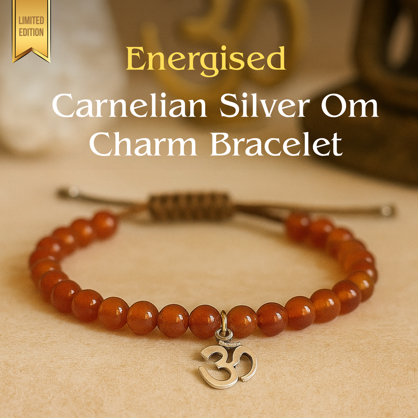 Energised Carnelian Bracelet with Silver Om Charm