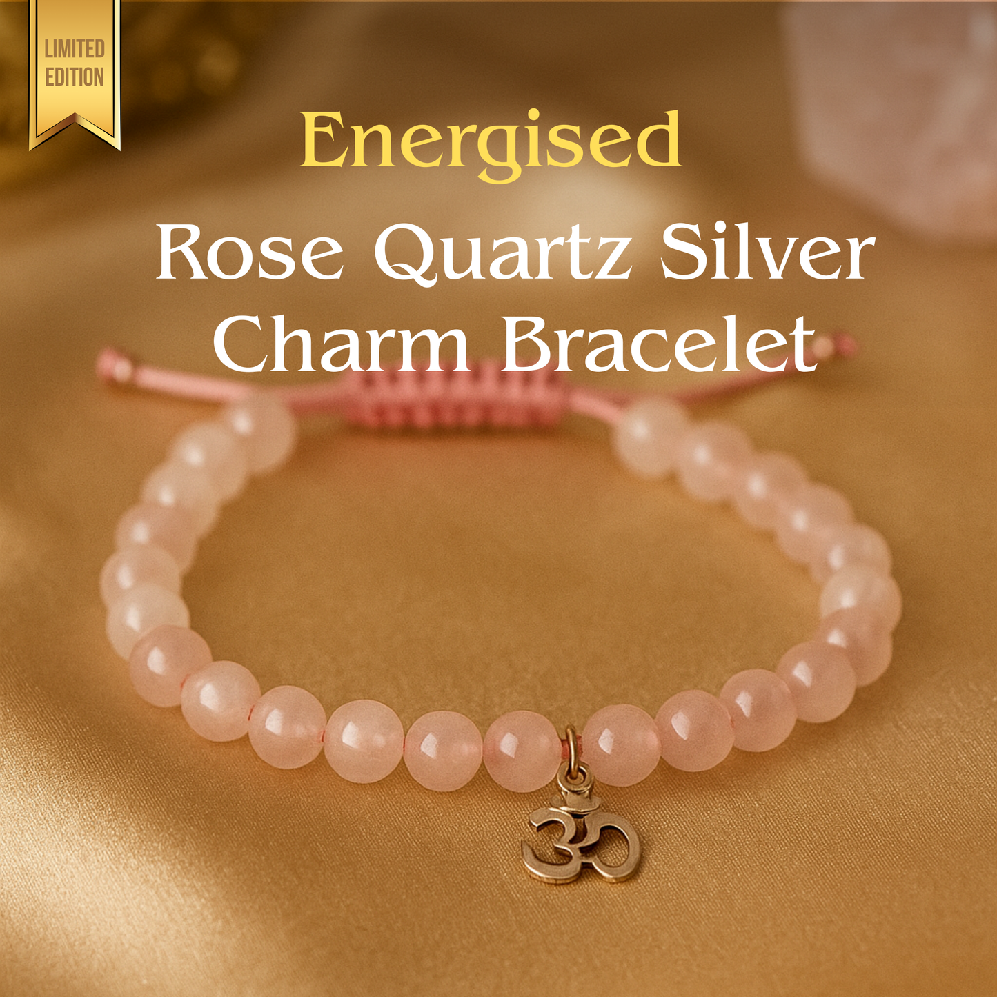 Energised Rose Quartz Bracelet with Silver Om Charm