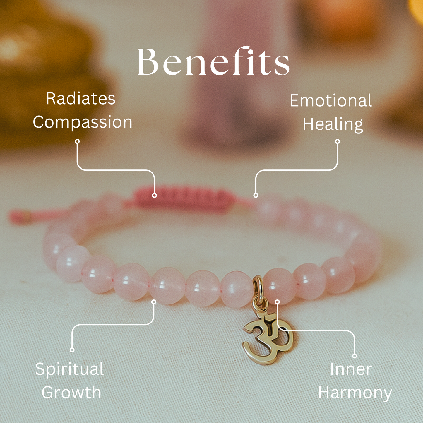 Energised Rose Quartz Bracelet with Silver Om Charm