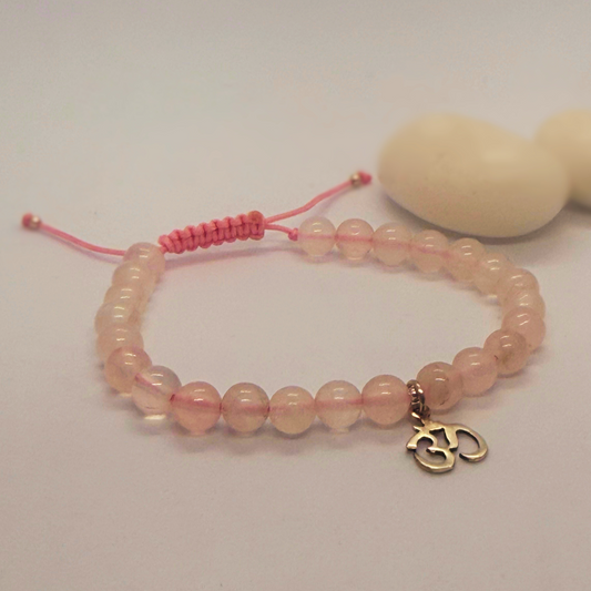 Energised Rose Quartz Bracelet with Silver Om Charm